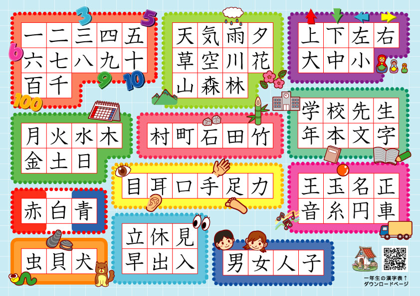 一年生で習う漢字一覧表を無料配布 小学1年生用の漢字プリント ポスター ちいく村 幼児向け通信教育を比較するブログ